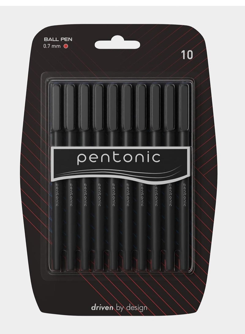Pentonic Pentonic 0.7mm Ball Point Pen Blister Pack | Black Body | Black Ink | Set of 10 Pens - Image 1