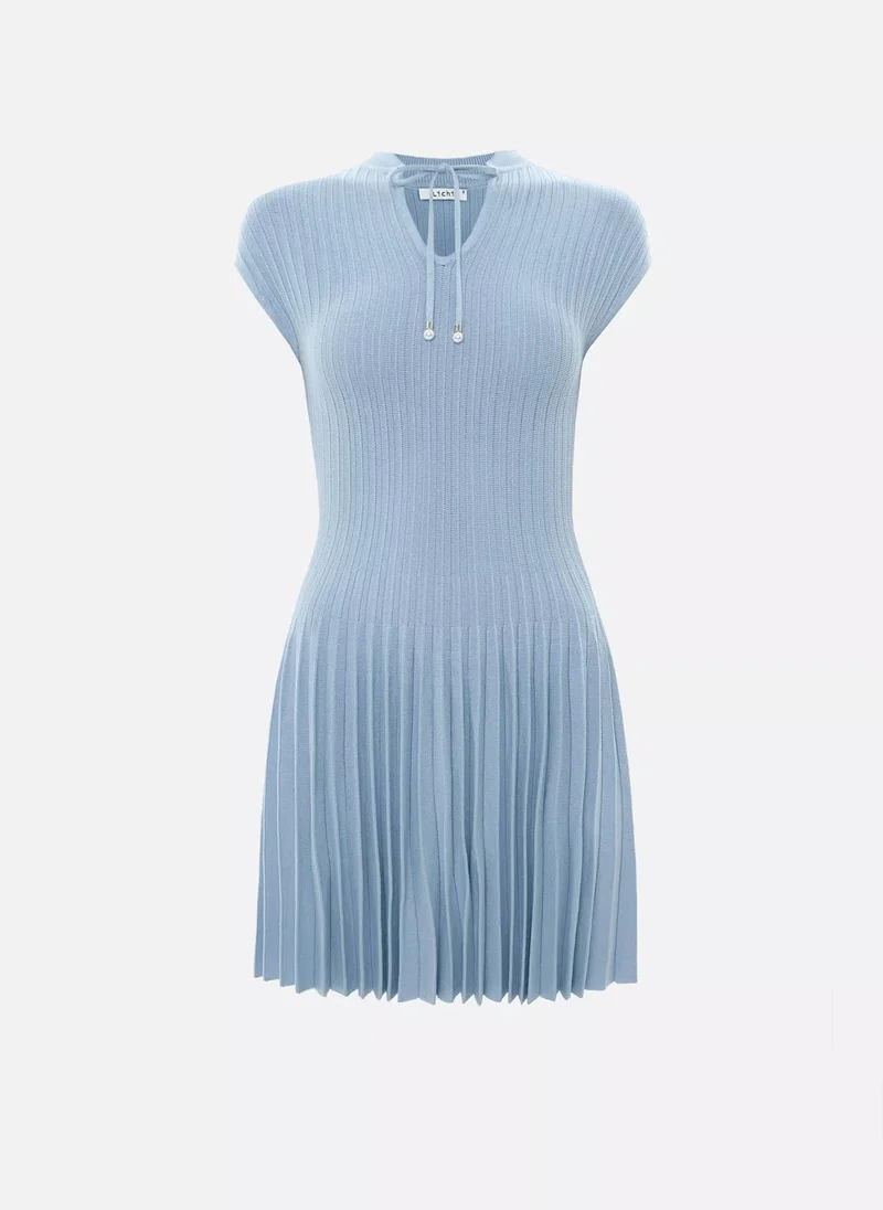 Lichi  Ribbed viscose mini dress with pleated skirt for Women | Best Price UAE