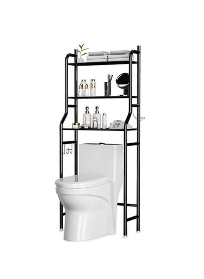 Leostar Freestanding Bathroom Organizer Over Toilet Storage Shelf Modern Metal Rack With Multi Purpose Shelves Hooks Durable Rust Proof Construction Black Finish - Image 3