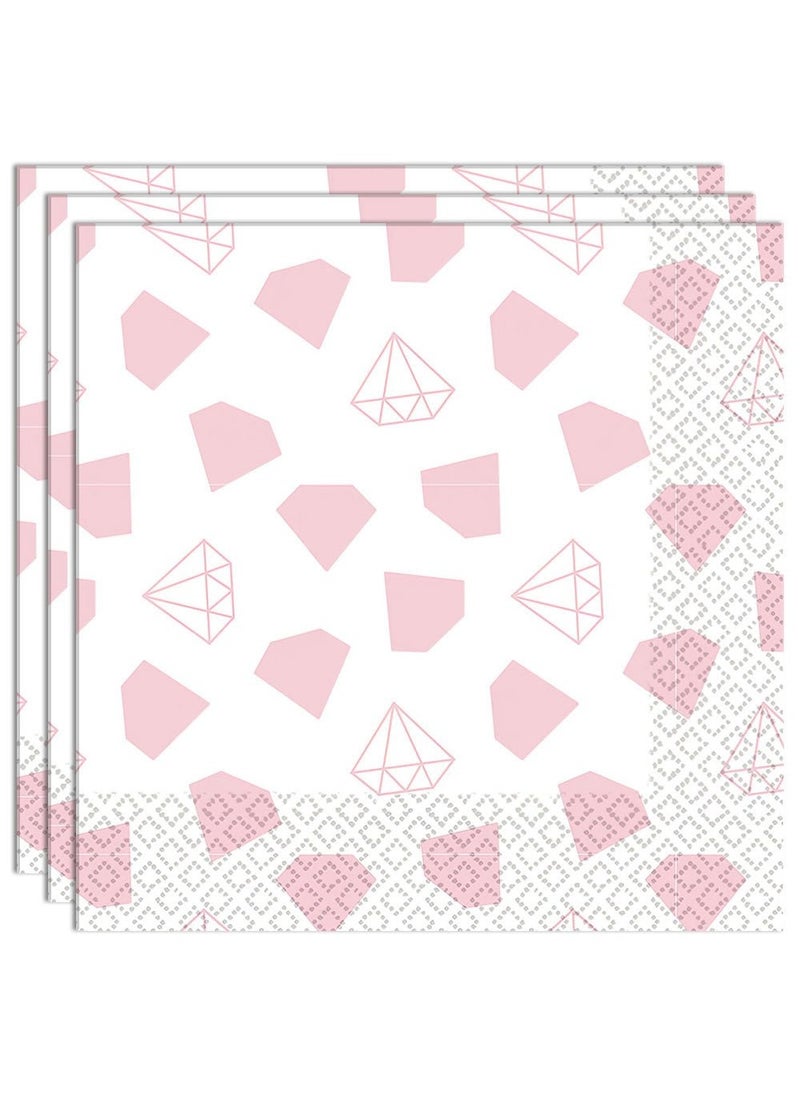 مناديل ورقية للاستخدام مرة واحدة بنقشة الماس الوردي، عبوة من 16 قطعة، 33 سم