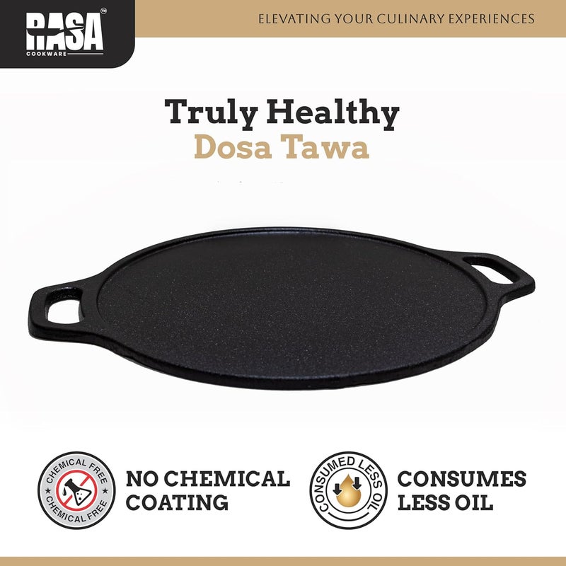 Rasa طاسة دوسا من راسا مصنوعة من الحديد الزهر مسبقة التتبيل غير لاصقة 11 بوصة للدوسا المقرمشة والروتي والخبز المسطح - Image 3