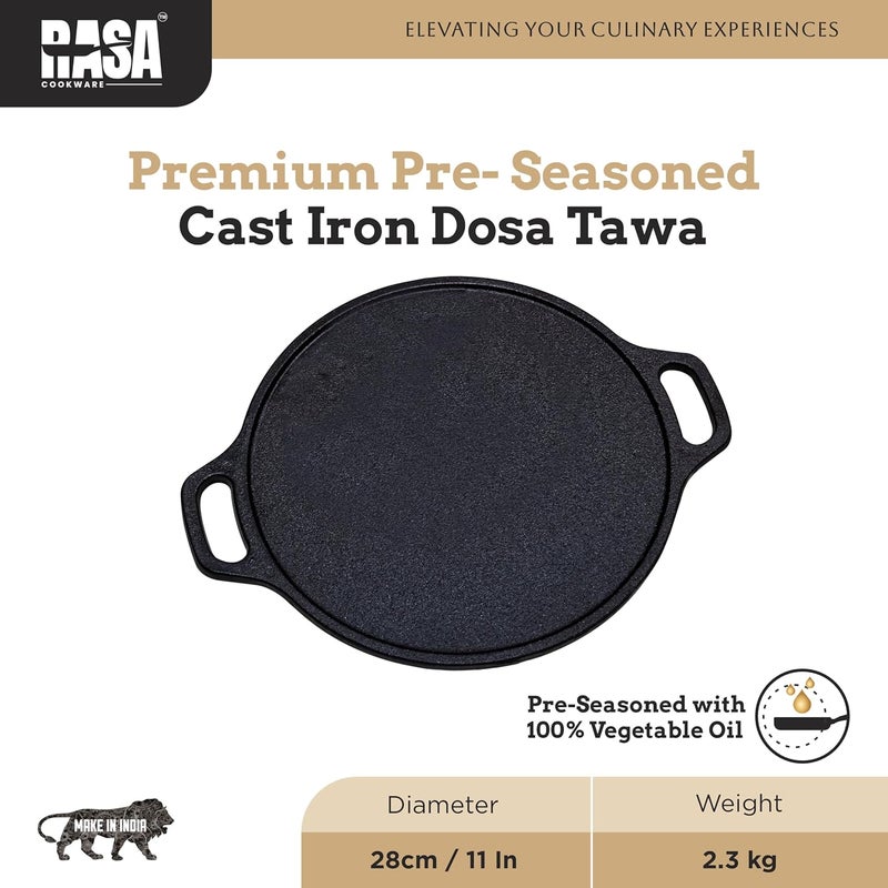 Rasa طاسة دوسا من راسا مصنوعة من الحديد الزهر مسبقة التتبيل غير لاصقة 11 بوصة للدوسا المقرمشة والروتي والخبز المسطح - Image 2