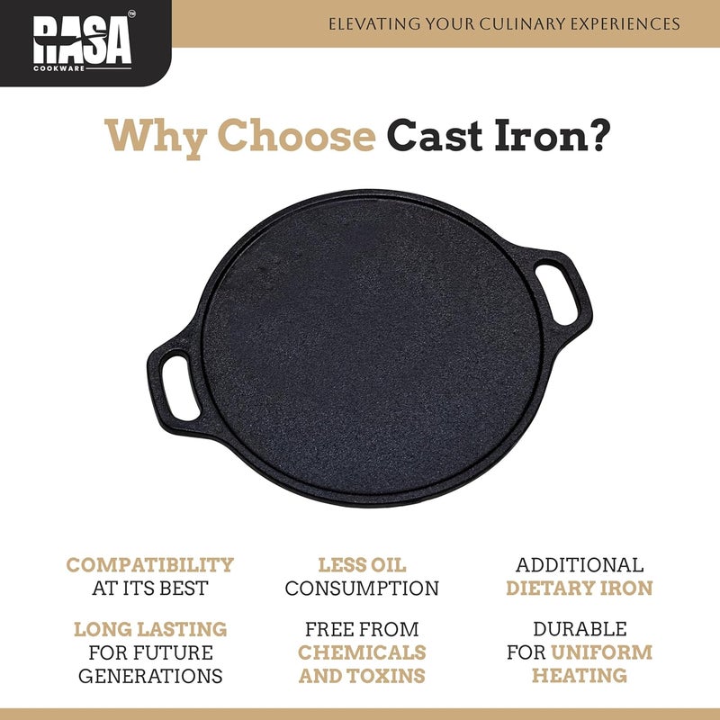 Rasa طاسة دوسا من راسا مصنوعة من الحديد الزهر مسبقة التتبيل غير لاصقة 11 بوصة للدوسا المقرمشة والروتي والخبز المسطح - Image 5