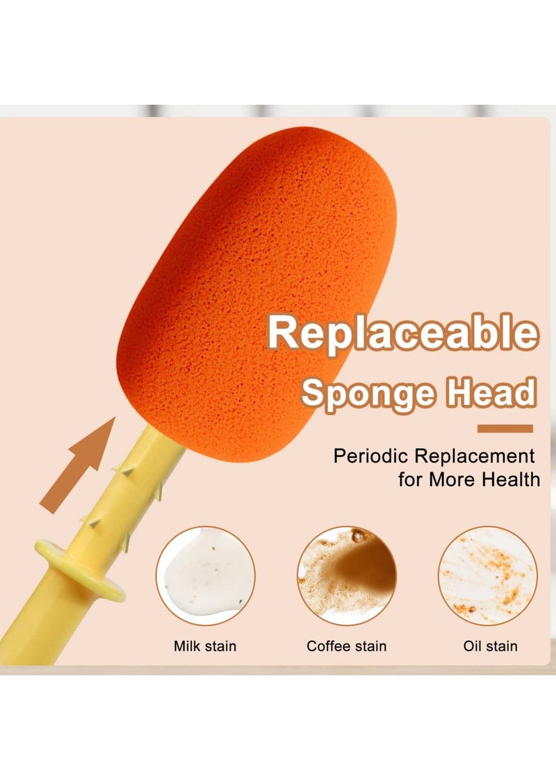 Excefore Bottle Brush Cleaner. 3 in 1 Carrot Baby Multifunctional Replaceable Sponge Cleaning Brush for Kitchen Water Bottle Cover Feeding Nozzle Glass Cup Crevice Home Washing Tool - Image 3