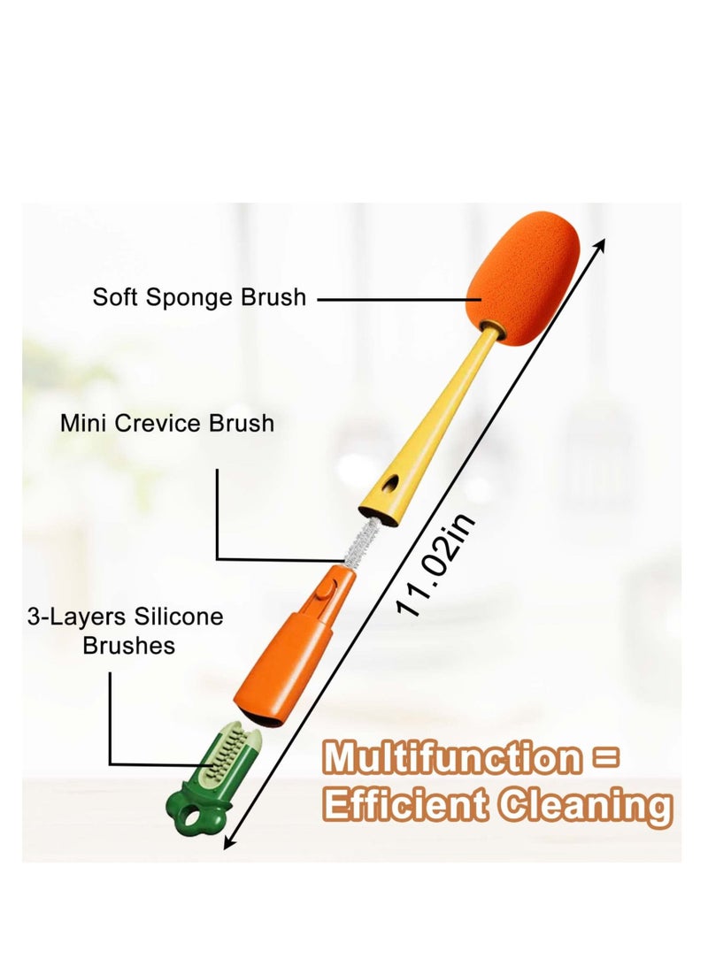 Excefore Bottle Brush Cleaner. 3 in 1 Carrot Baby Multifunctional Replaceable Sponge Cleaning Brush for Kitchen Water Bottle Cover Feeding Nozzle Glass Cup Crevice Home Washing Tool - Image 5