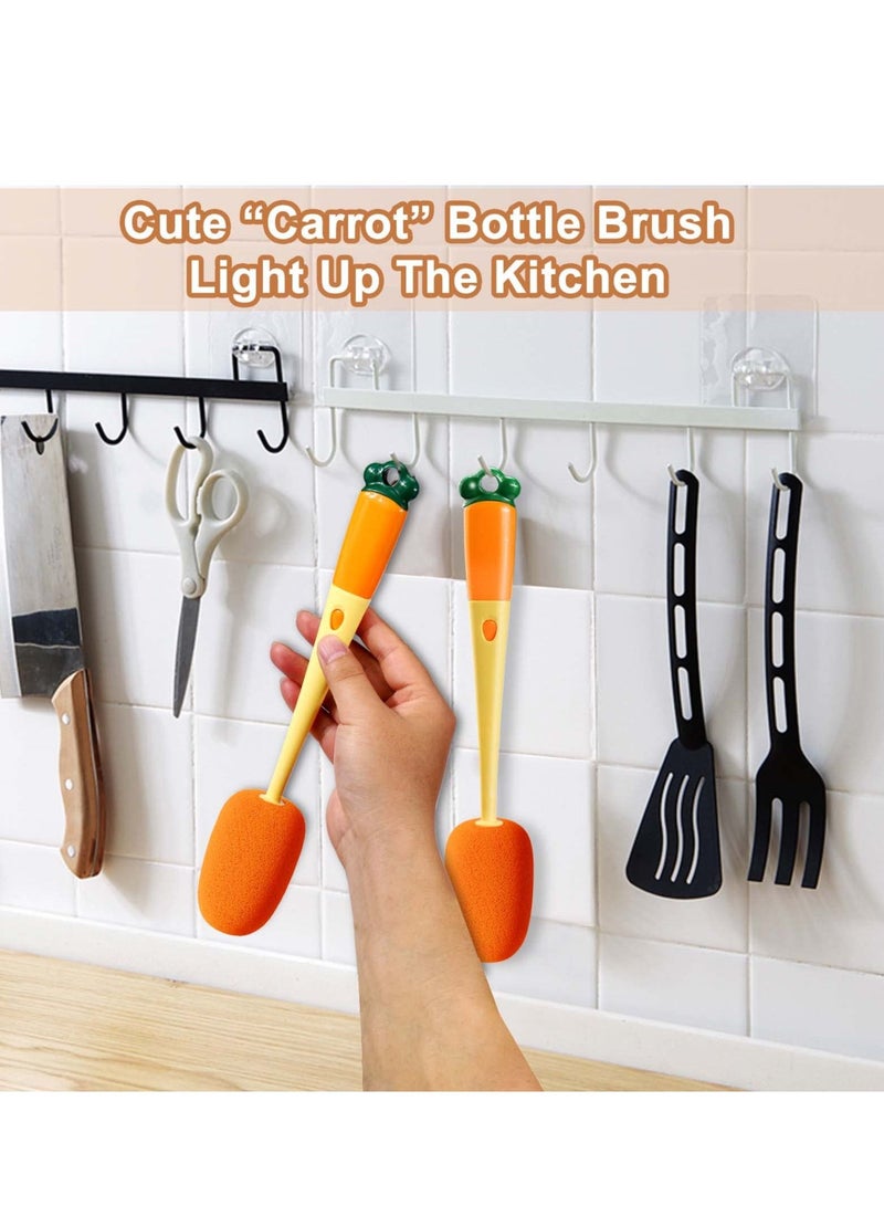 Excefore Bottle Brush Cleaner. 3 in 1 Carrot Baby Multifunctional Replaceable Sponge Cleaning Brush for Kitchen Water Bottle Cover Feeding Nozzle Glass Cup Crevice Home Washing Tool - Image 2