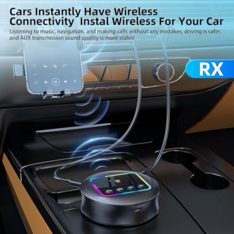 مستقبل إرسال صوت بلوتوث 5.4، بطاقة RCA AUX TF مع ضوء RGB NFC، محول موسيقى لاسلكي للتلفزيون والسيارة والكمبيوتر المنزلي ومكبرات صوت ستيريو وسماعات الرأس - Image 3