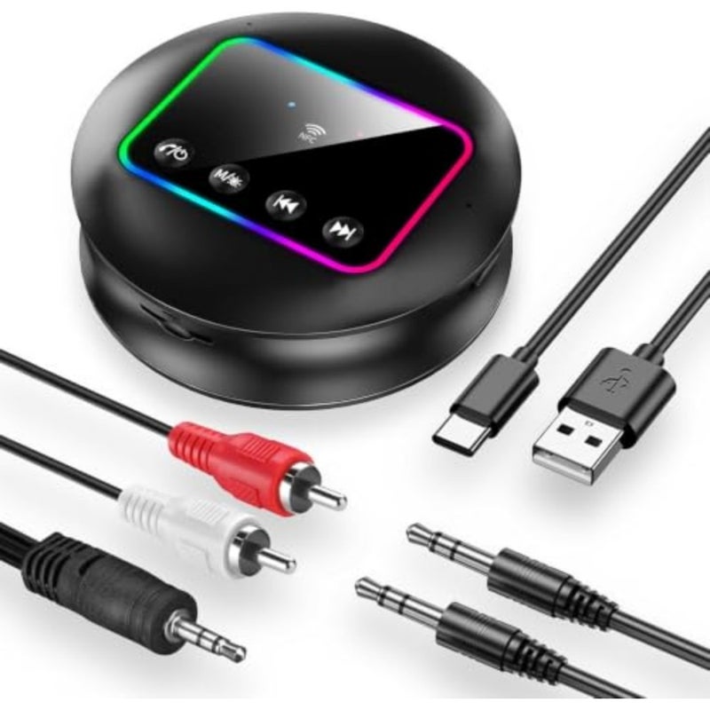 مستقبل إرسال صوت بلوتوث 5.4، بطاقة RCA AUX TF مع ضوء RGB NFC، محول موسيقى لاسلكي للتلفزيون والسيارة والكمبيوتر المنزلي ومكبرات صوت ستيريو وسماعات الرأس - Image 1
