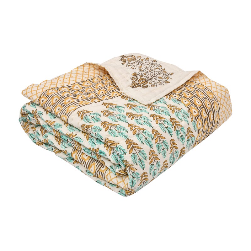 BLOCKS OF INDIA Hand Block Printed Cotton King Size Quilt/Rajai (90 Inch X 108 Inch, Brown Buta), Skin Friendly, 300 TC - Image 4