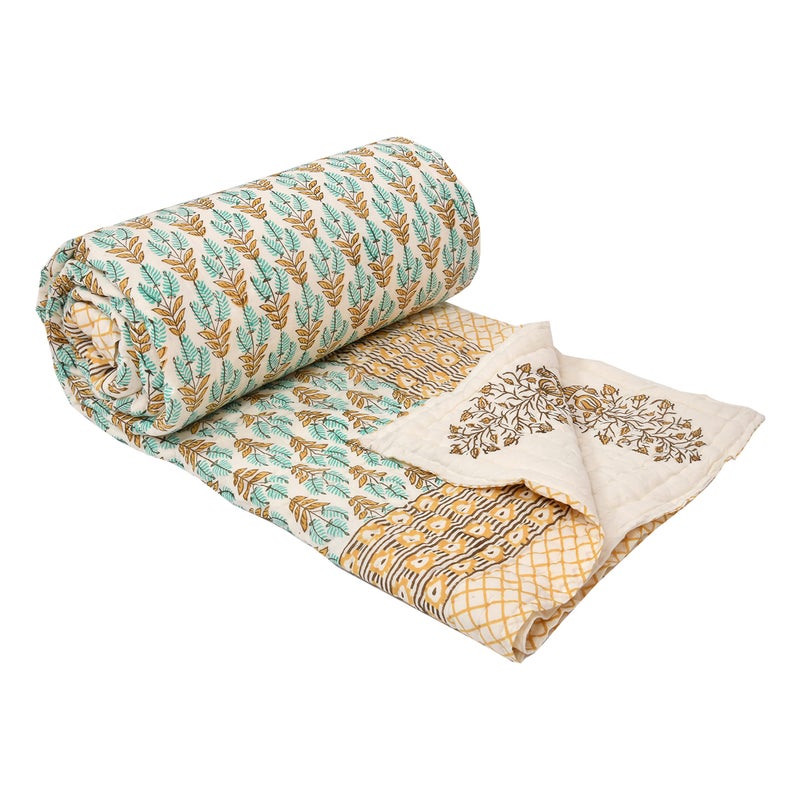 BLOCKS OF INDIA Hand Block Printed Cotton King Size Quilt/Rajai (90 Inch X 108 Inch, Brown Buta), Skin Friendly, 300 TC - Image 3