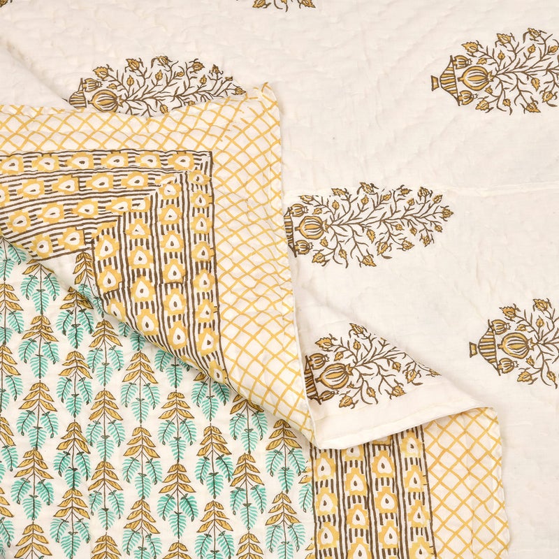 BLOCKS OF INDIA Hand Block Printed Cotton King Size Quilt/Rajai (90 Inch X 108 Inch, Brown Buta), Skin Friendly, 300 TC - Image 5