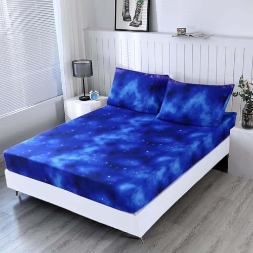 SDIII Blue Galaxy Fitted Sheet Full with 2 Pillowcases, Not Including Flat Sheet, Soft Microfiber Deep Pocket for Boys Girls Kids and Teens - Image 1