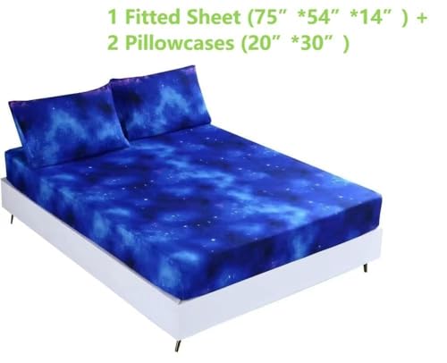 SDIII Blue Galaxy Fitted Sheet Full with 2 Pillowcases, Not Including Flat Sheet, Soft Microfiber Deep Pocket for Boys Girls Kids and Teens - Image 2
