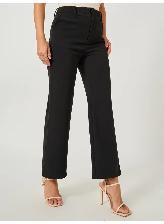 Styli Styli Solid Flat Front Low Rise Flared Pants