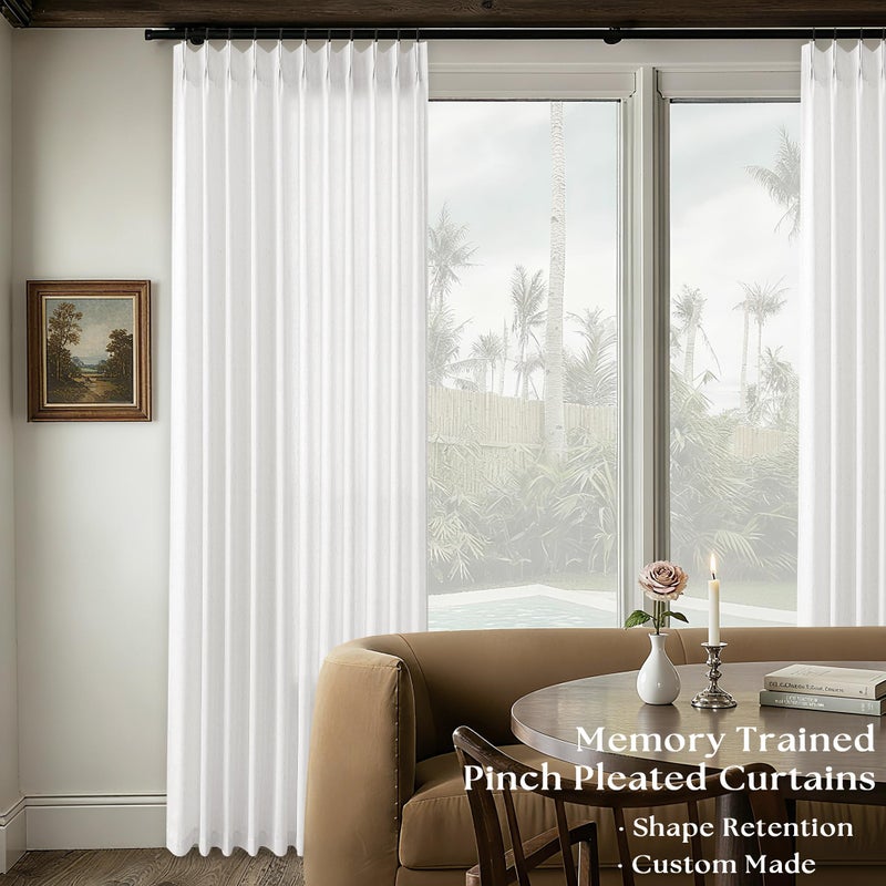 DUKIYO Ivory White Pinch Pleated Extra Wide Linen Curtains 84 Inches Long for Patio Sliding Glass Door Cream Birch 72 Inch Wide Pleated Drapes with Hooks Rings Semi Sheer 72x84 Curtain for Living Room - Image 2