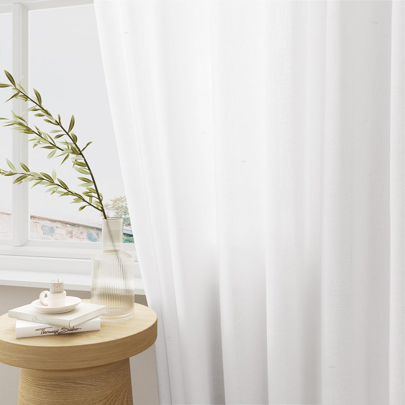 DUKIYO Ivory White Pinch Pleated Extra Wide Linen Curtains 84 Inches Long for Patio Sliding Glass Door Cream Birch 72 Inch Wide Pleated Drapes with Hooks Rings Semi Sheer 72x84 Curtain for Living Room - Image 5