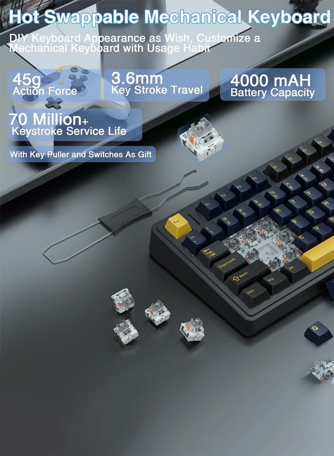 أولا F75 لوحة مفاتيح الألعاب بنسبة 75%، لوحة مفاتيح ميكانيكية لاسلكية، لوحة مفاتيح قابلة للتبديل بسهولة، مفاتيح رمادية مزيتة مسبقاً، لوحة مفاتيح ألعاب بإضاءة RGB، 3 أوضاع (2.4GHz/Type-C/BT5.0)، باللون الأسود - Image 2