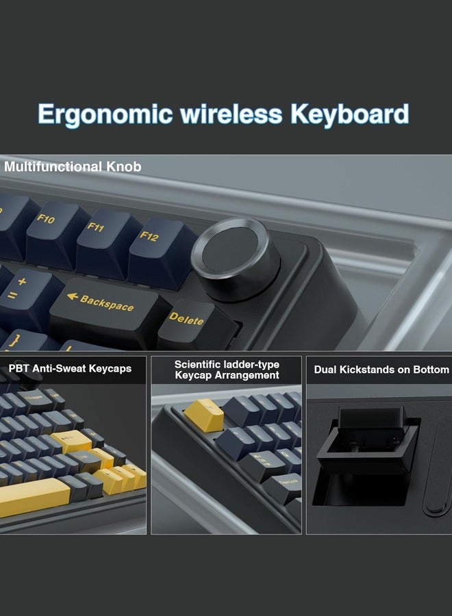 أولا F75 لوحة مفاتيح الألعاب بنسبة 75%، لوحة مفاتيح ميكانيكية لاسلكية، لوحة مفاتيح قابلة للتبديل بسهولة، مفاتيح رمادية مزيتة مسبقاً، لوحة مفاتيح ألعاب بإضاءة RGB، 3 أوضاع (2.4GHz/Type-C/BT5.0)، باللون الأسود - Image 3