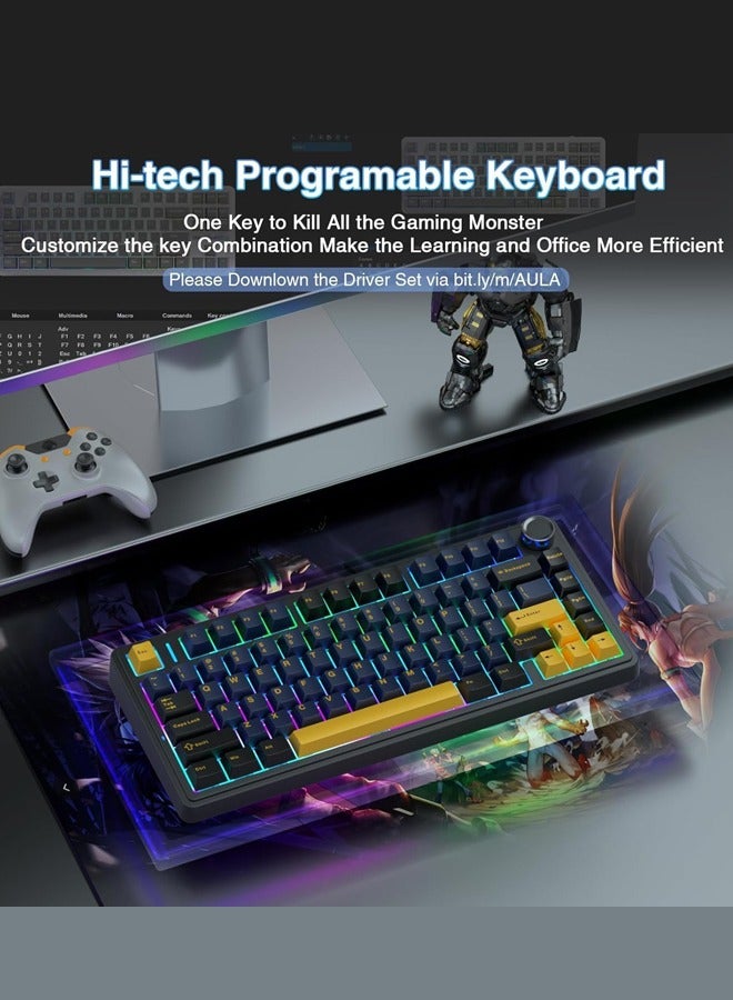 أولا F75 لوحة مفاتيح الألعاب بنسبة 75%، لوحة مفاتيح ميكانيكية لاسلكية، لوحة مفاتيح قابلة للتبديل بسهولة، مفاتيح رمادية مزيتة مسبقاً، لوحة مفاتيح ألعاب بإضاءة RGB، 3 أوضاع (2.4GHz/Type-C/BT5.0)، باللون الأسود - Image 4