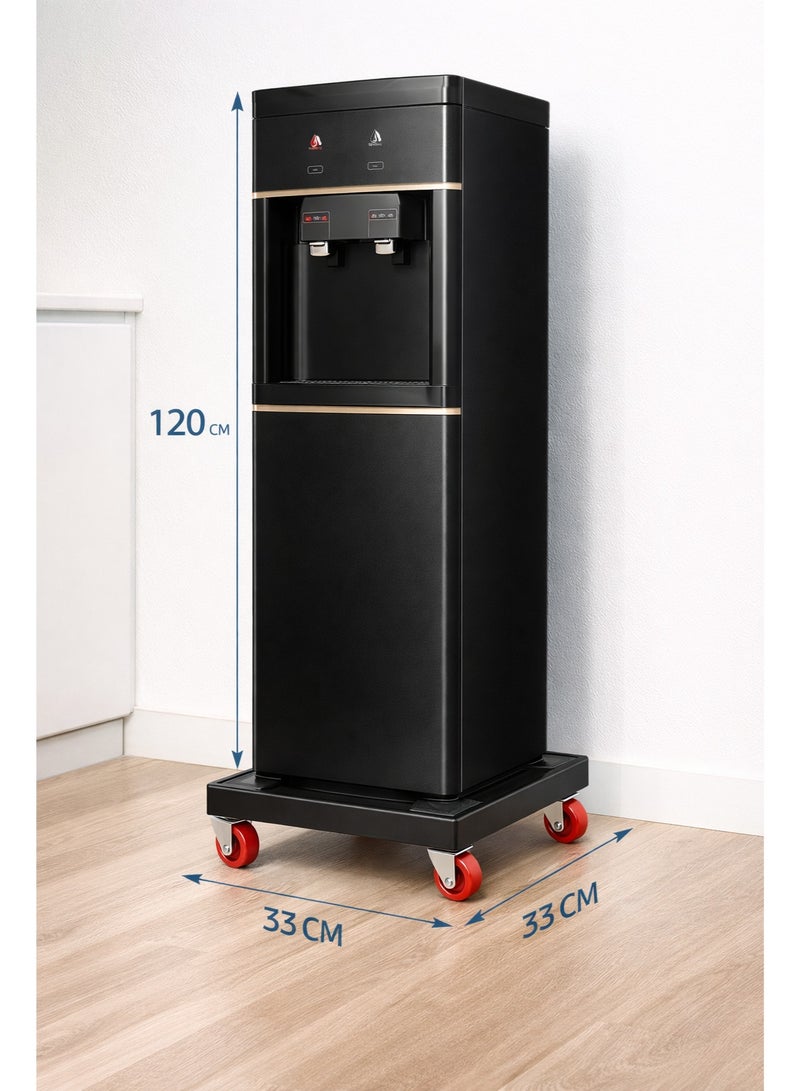 Heavy-Duty Aluminum Base for Water Dispenser – 33×33 cm – 4 Strong Wheels with Safety Brakes – Rust-Resistant – Elegant Black - Image 3