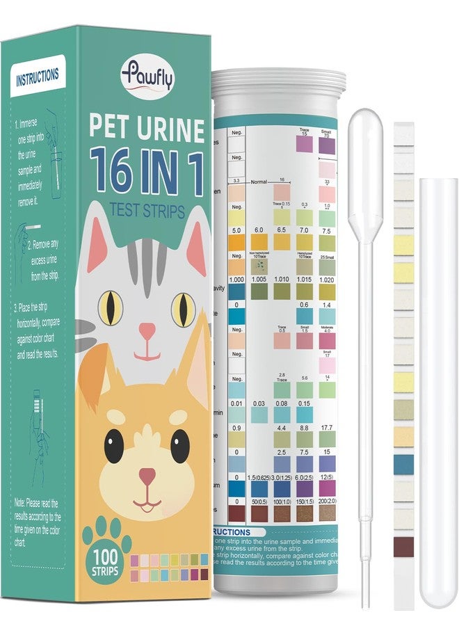 Pawfly 100 Strips Urine Test Strips, UTI Test Kit for 16 Parameters, Pet Urine Testing Strips, Veterinary Urinalysis Test Strips for Ketone, Glucose, Blood, Specific Gravity pH & More - Image 1