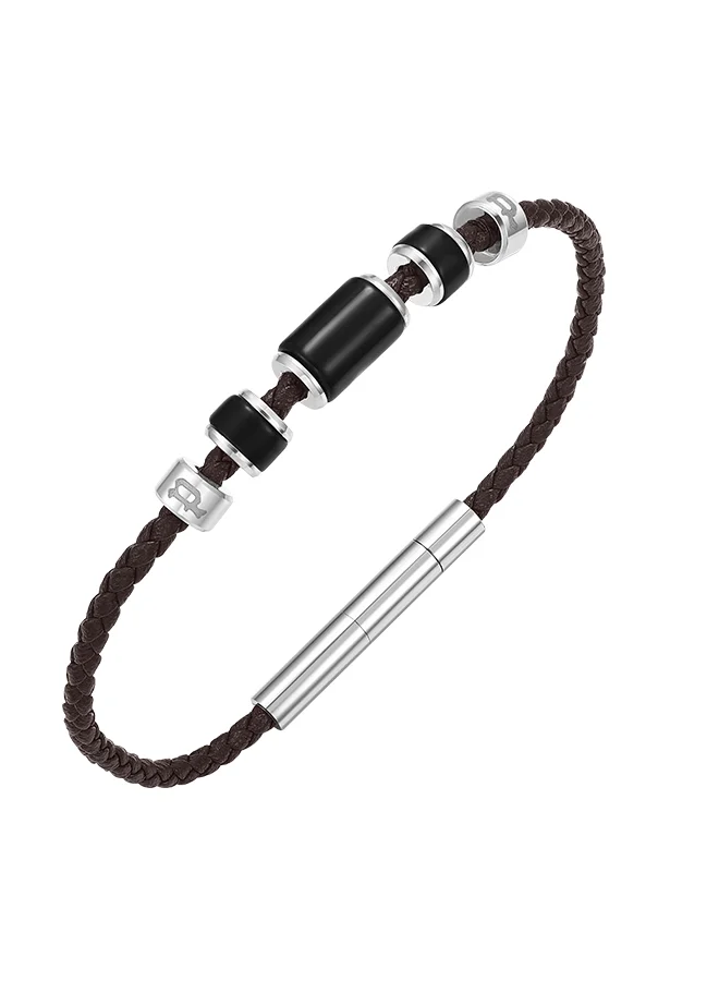 POLICE Bullion Brown Leather With Onyx Beads Gents BraceletPEAGB0032205