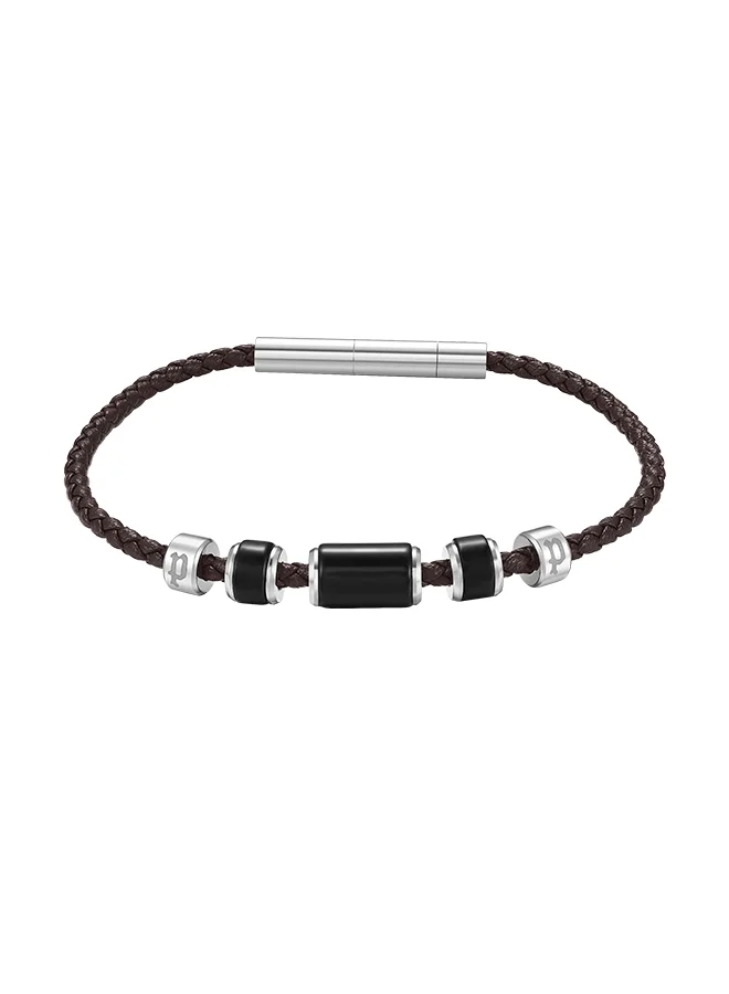 POLICE Bullion Brown Leather With Onyx Beads Gents BraceletPEAGB0032205