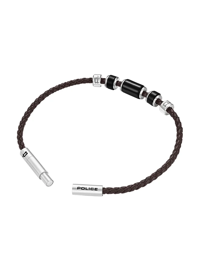 POLICE Bullion Brown Leather With Onyx Beads Gents BraceletPEAGB0032205