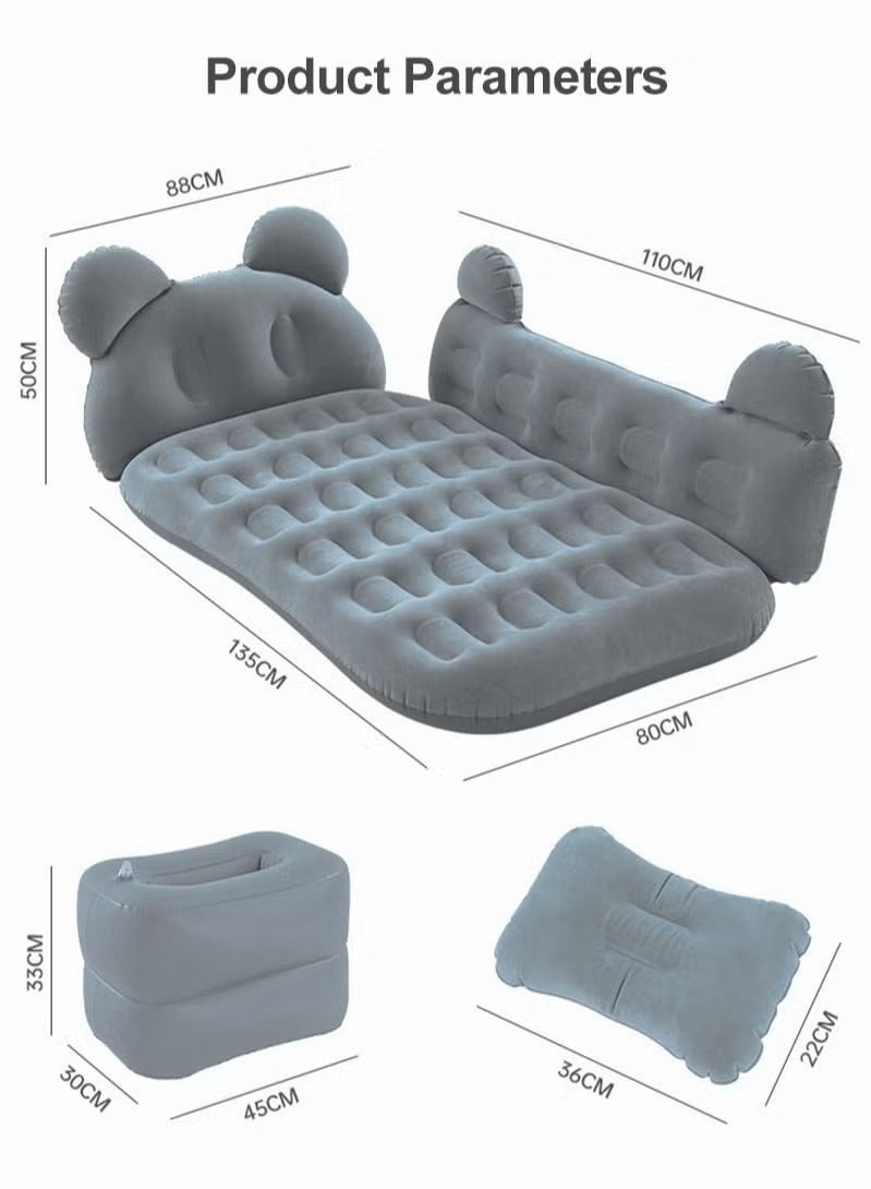 Sharpdo 3 Piece Flocking Air Mattress Car Inflatable Bed  for Home and Car  C01-Grey with Headrest - Image 2