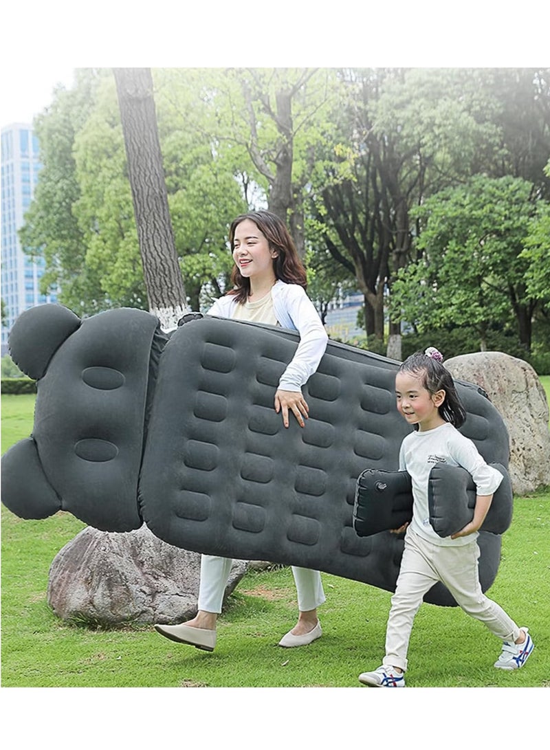 Sharpdo 3 Piece Flocking Air Mattress Car Inflatable Bed  for Home and Car  C01-Grey with Headrest - Image 5