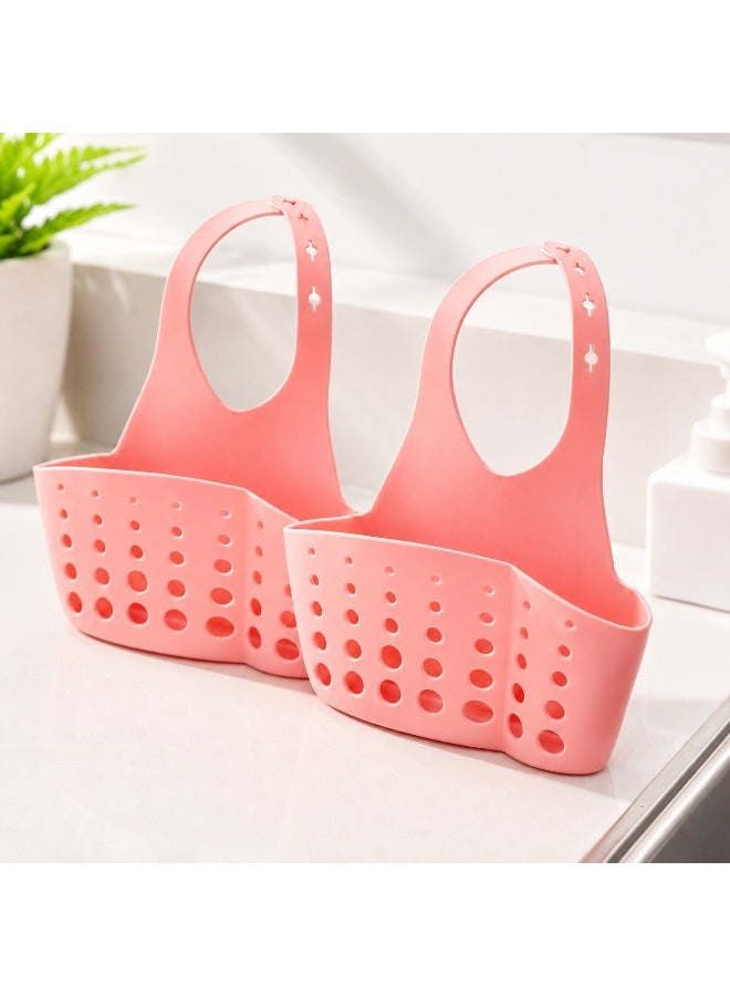 vsell24 Pack of 2 Pink Sink Sponge Holder Caddy Organizer with Drain Tray for Kitchen - Image 1