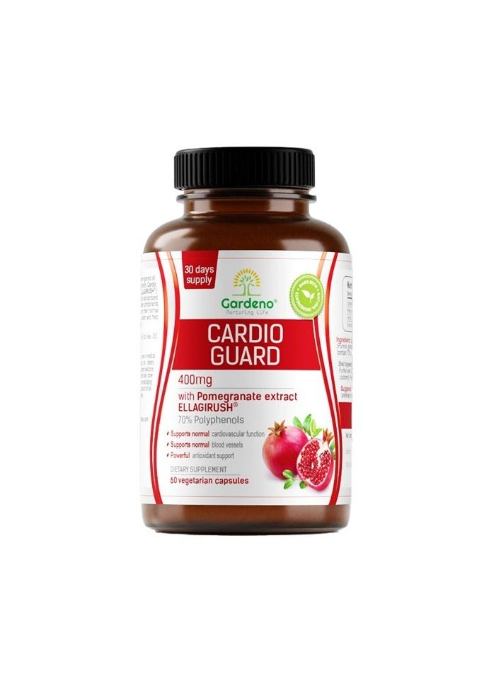 غاردينو كارديو جارد 400 ملغ مع مستخلص الرمان، إيلاجيروش، يدعم وظائف القلب والأوعية الدموية والأوعية الدموية ومضادات الأكسدة القوية، 60 كبسولة نباتية