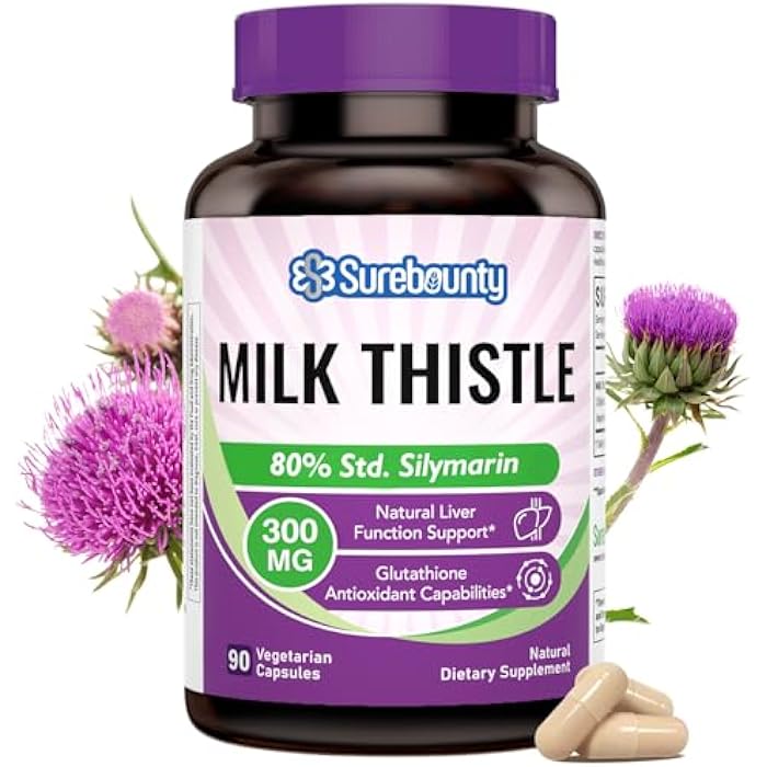Surebounty Milk Thistle, 300 mg, Concentrated Seed Extract with 80% Silymarin, Liver Cleanse Detox for Men + Women, Once Daily, 90 Veggie Caps - Image 1