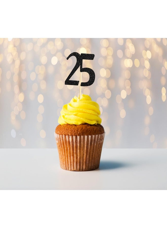Sotpot 30 Pack Happy 25th Cupcake Toppers 25 Birthday Cake Decorations for 25th Birthday Wedding Anniversary Party Supplies Black Glitter - Image 5