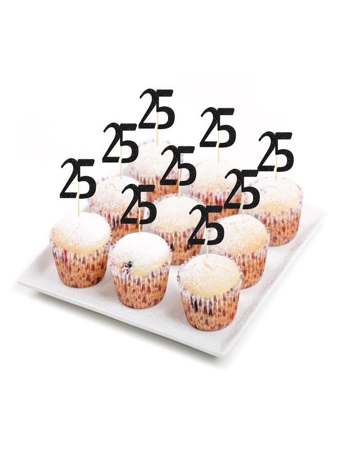 Sotpot 30 Pack Happy 25th Cupcake Toppers 25 Birthday Cake Decorations for 25th Birthday Wedding Anniversary Party Supplies Black Glitter - Image 3
