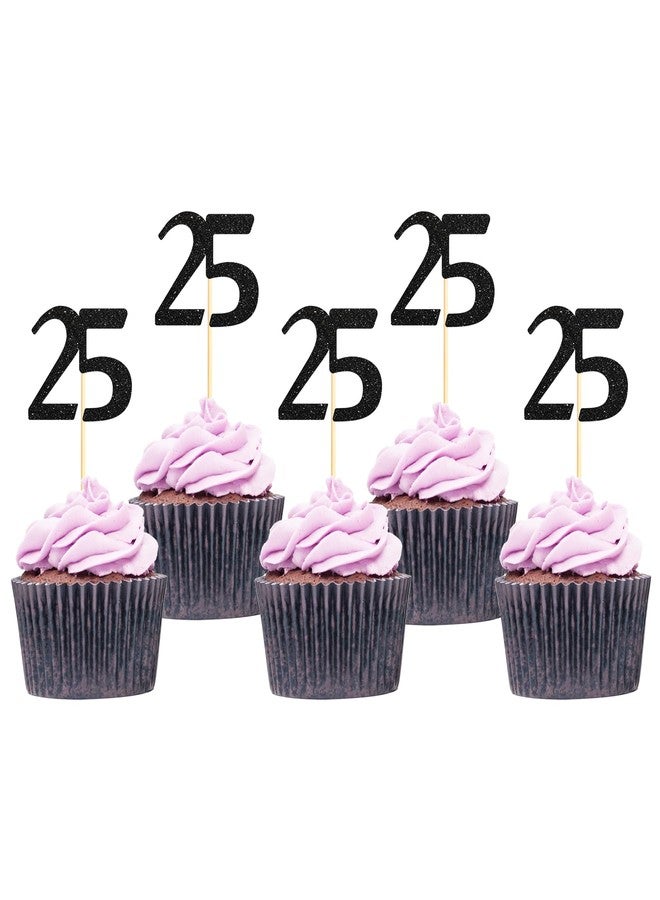 Sotpot 30 Pack Happy 25th Cupcake Toppers 25 Birthday Cake Decorations for 25th Birthday Wedding Anniversary Party Supplies Black Glitter - Image 1