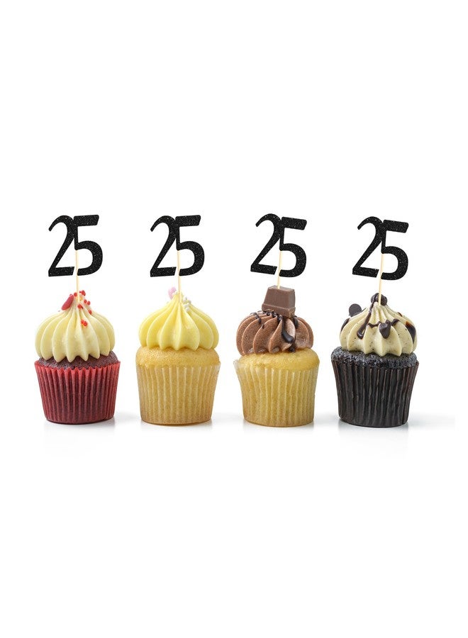 Sotpot 30 Pack Happy 25th Cupcake Toppers 25 Birthday Cake Decorations for 25th Birthday Wedding Anniversary Party Supplies Black Glitter - Image 4