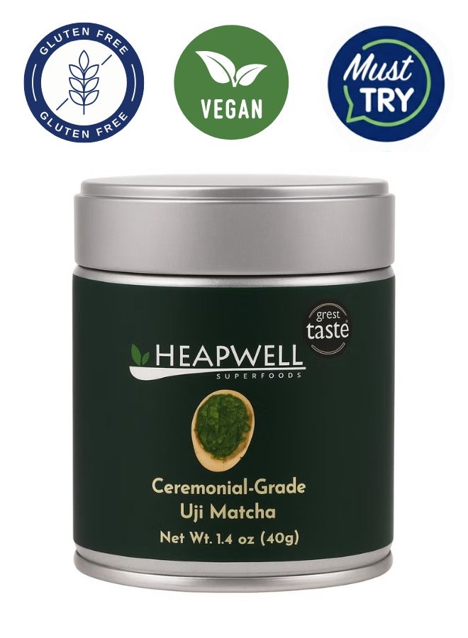 Heapwell Ceremonial-Grade Uji Matcha Tea Powder, 40 Grams - Image 1