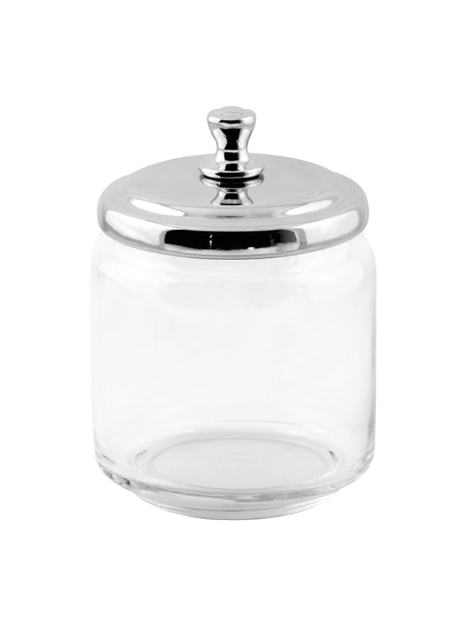 InterDesign York Bathroom Vanity Glass Apothecary Jar For Cotton Balls Swabs Cosmetic Pads Clear Polished Lid Small - Image 1