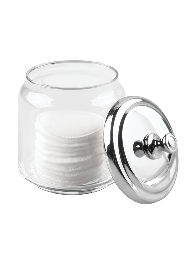 InterDesign York Bathroom Vanity Glass Apothecary Jar For Cotton Balls Swabs Cosmetic Pads Clear Polished Lid Small - Image 5