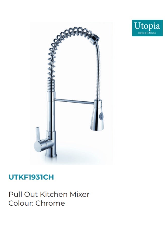 UTOPIA Pull Out Kitchen Mixer Faucet, Chrome (UK-Origin)
