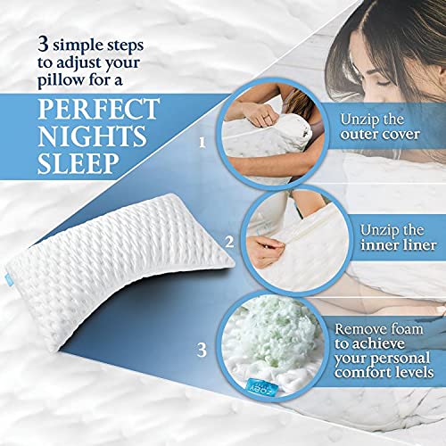 Zoey Sleep وسادة نوم جانبية لتخفيف آلام الرقبة والكتف - وسائد سرير من رغوة الذاكرة قابلة للتعديل - غطاء وسادة قابل للغسل في الغسالة - حجم كوين 19" × 29" (كوين، أبيض) - Image 2
