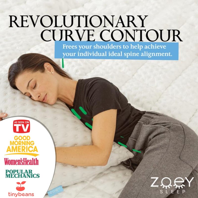 Zoey Sleep وسادة نوم جانبية لتخفيف آلام الرقبة والكتف - وسائد سرير من رغوة الذاكرة قابلة للتعديل - غطاء وسادة قابل للغسل في الغسالة - حجم كوين 19" × 29" (كوين، أبيض) - Image 4