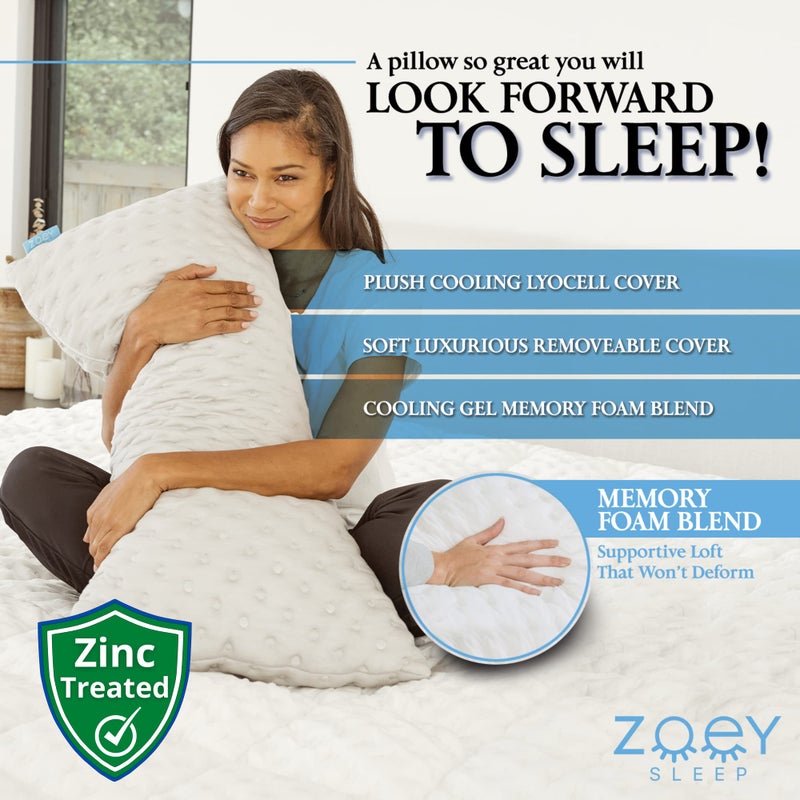 Zoey Sleep وسادة نوم جانبية لتخفيف آلام الرقبة والكتف - وسائد سرير من رغوة الذاكرة قابلة للتعديل - غطاء وسادة قابل للغسل في الغسالة - حجم كوين 19" × 29" (كوين، أبيض) - Image 3