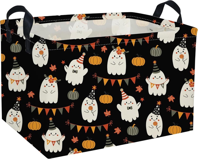 DDBASKET Halloween Basket Pumpkin Baskets Trick or Treat Basket Rectangular Cute Storage Bin for Halloweens Parties(Cute Halloween) - Image 1