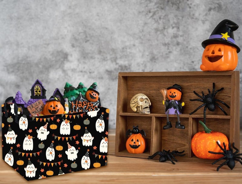 DDBASKET Halloween Basket Pumpkin Baskets Trick or Treat Basket Rectangular Cute Storage Bin for Halloweens Parties(Cute Halloween) - Image 5