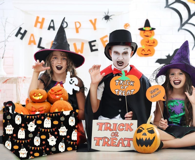 DDBASKET Halloween Basket Pumpkin Baskets Trick or Treat Basket Rectangular Cute Storage Bin for Halloweens Parties(Cute Halloween) - Image 3