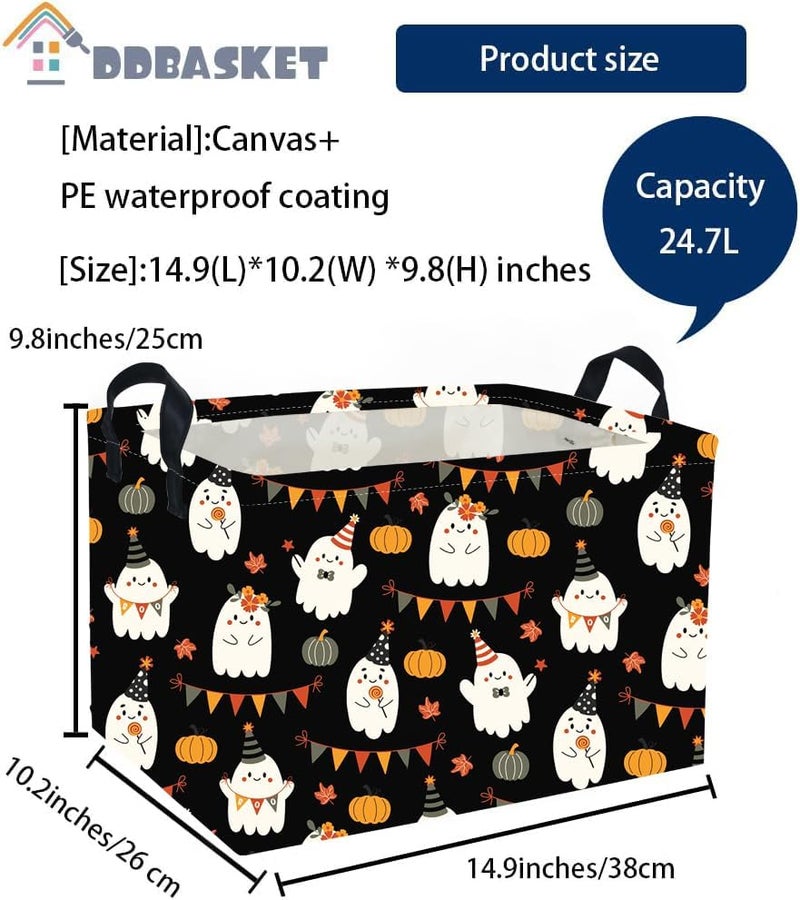 DDBASKET Halloween Basket Pumpkin Baskets Trick or Treat Basket Rectangular Cute Storage Bin for Halloweens Parties(Cute Halloween) - Image 2