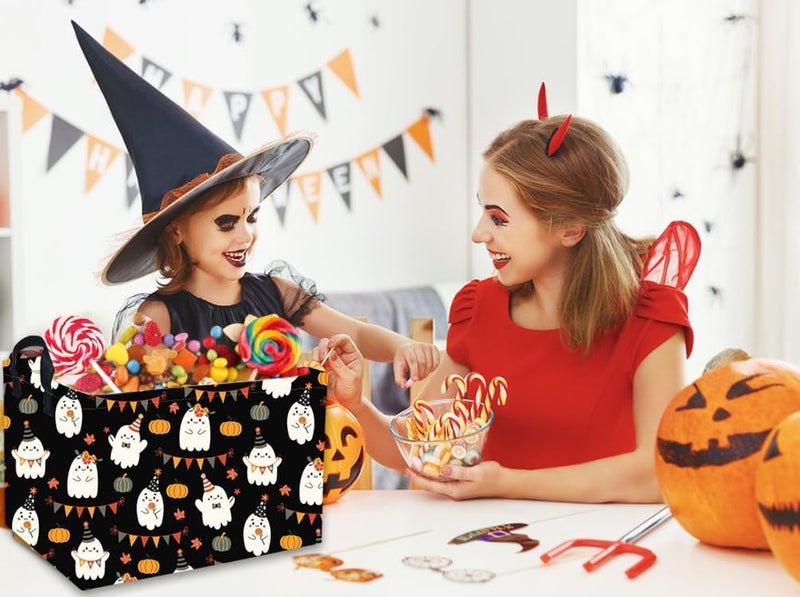 DDBASKET Halloween Basket Pumpkin Baskets Trick or Treat Basket Rectangular Cute Storage Bin for Halloweens Parties(Cute Halloween) - Image 4