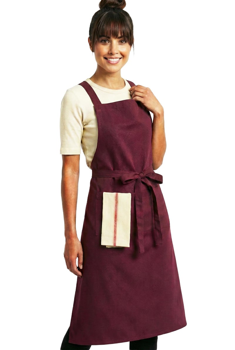RUSTIQUE LINENS: 100% Cotton Cross-Back Apron with AquaVentism™: Fused Breathable membrane with Water‑Resistance – Kitchen Apron for Cooking, Baking, Cleaning–Wine - Image 1